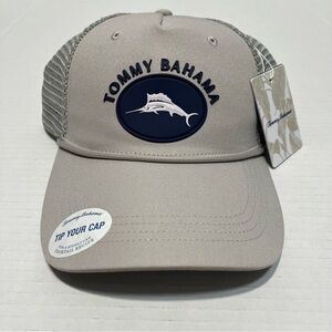 Tommy Bahama "Tip Your Cap" Marlin Logo Mens Trucker Hat Cord Gray Navy NWT‎